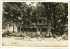 1938 Photo Canada Ontario Lypps Beach View of Cottage Bungalow Awnings Rocks