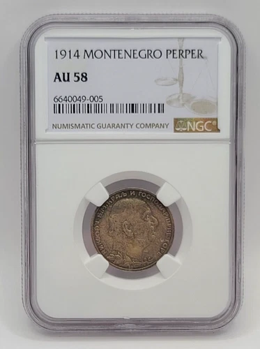 AU 1914 Montenegro 1 Perper Coin - Nikola I; NGC AU58 - KM#14