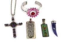 Vintage 5 Pieces Gems Sterling Silver Bracelet Chain & Pendants LIQUIDATION!