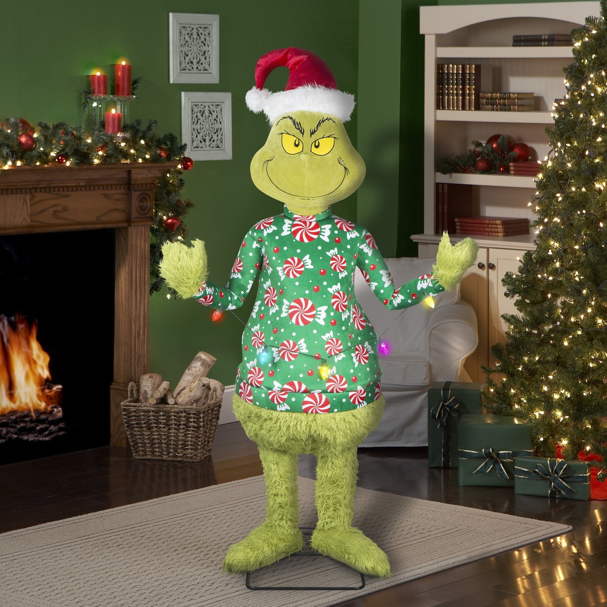 Dr. Seuss 5.8 FT ANIMATED THE GRINCH IN UGLY CHRISTMAS SWEATER LIESIZE PROP  | eBay