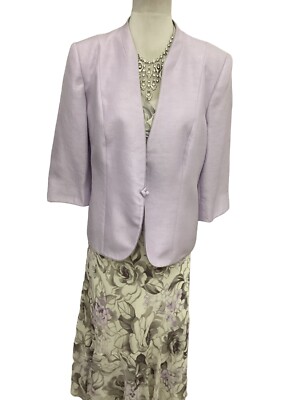 Jacques Vert Ivory Grey Lilac Motb Length 49” Dress 18 ic jacket