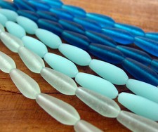 PICK 4" str 18mm sea glass round drop teardrop beads frosted matte recycled Blue