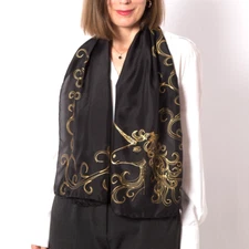 Unicorn Print Hand Painted Silk Scarf Black Silk Scarf Unicorn Lover Gift Xmas