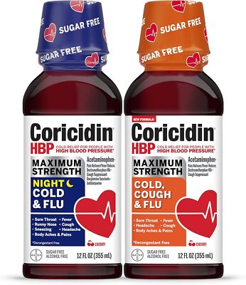 Coricidin HBP Maximum Strength Cold & Flu Day & Night Sugar-Free Liquid Twinp...