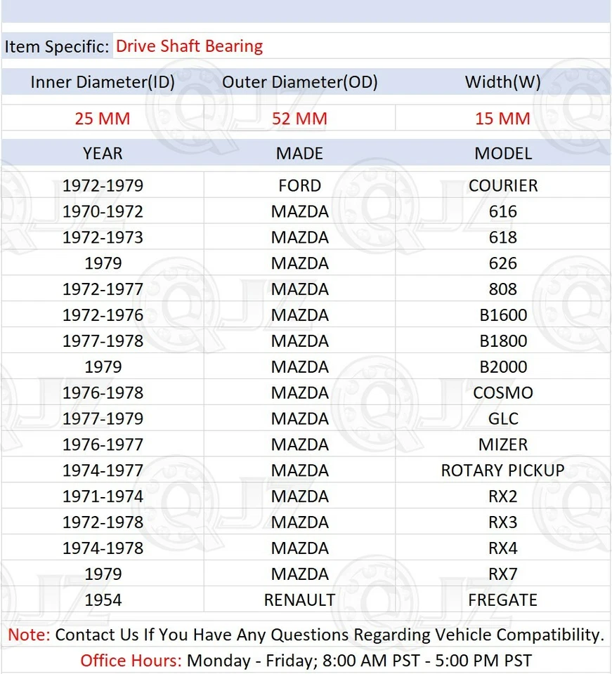 [Cantidad.1] Nuevo cojinete del eje de transmisión [25 mm de diámetro] repuesto para Mazda B2000 1979 Foto 2 de 4
