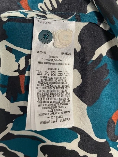 Blusa Ted Baker London Color Por Números Elbera Crane Seda Talla 3 Foto 4 de 4