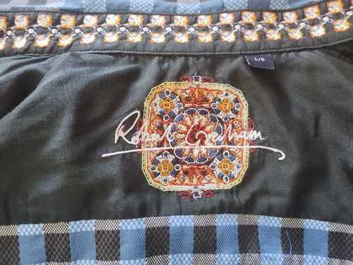 Robert Graham Blue & Black Check Shirt Men's Size L Embroidery Paisley - Picture 11 of 13
