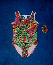 GIRLS GREEN SPARKLE ANIMAL PRINT GYMNASTIC DANCE LEOTARD 6 - 6X SMALL NWT