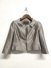 Silk Grey Silver Shiny Smart Formal Wedding Occasion Bolero Jacket Uk10