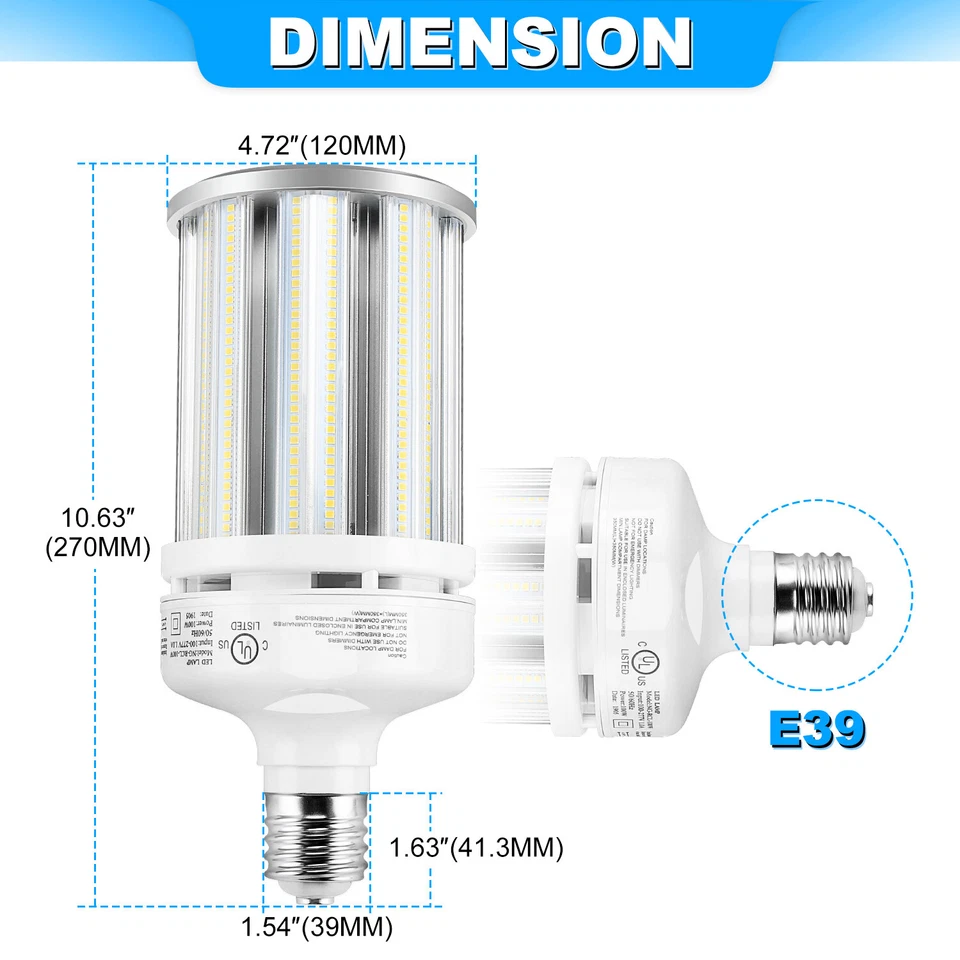 UL DLC 80W~125W LED Corn Cob Bulb Replace 300W~400W Warehouse Gym Highbay Light - Image 3 of 4