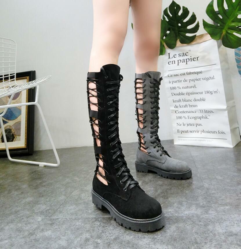 Mujeres botas Hasta La Rodilla hueco Motocicleta Niñas Zapatos De Gamuza Con Enrojoadera Zhou 8 Mujeres botas Hasta La Rodilla hueco Motocicleta Niñas Zapatos De Gamuza Con Enrojoadera Zhou 8
