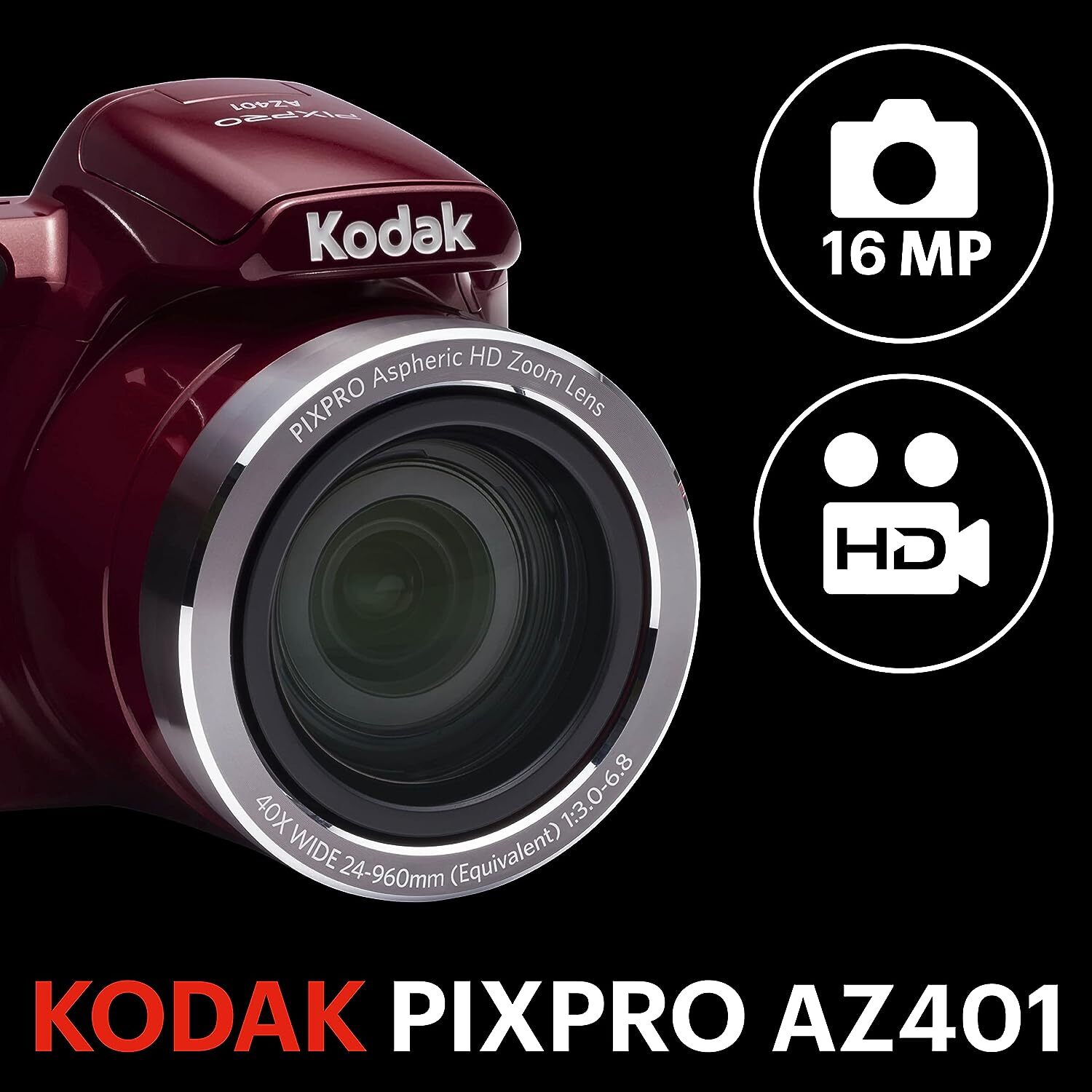 Kodak AZ401RD PIXPRO Digital Camera with 16 Megapixels and 40x Optical