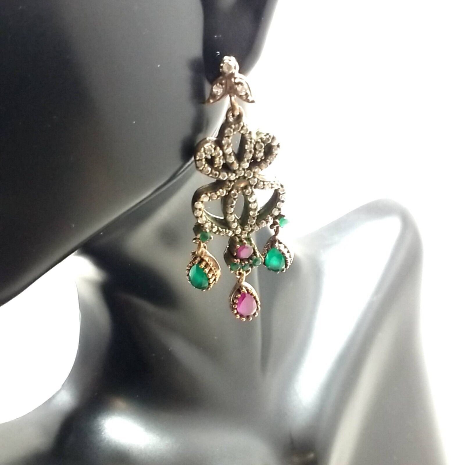 Sterling Silver & Copper Emerald & Ruby Glass Vic… - image 3