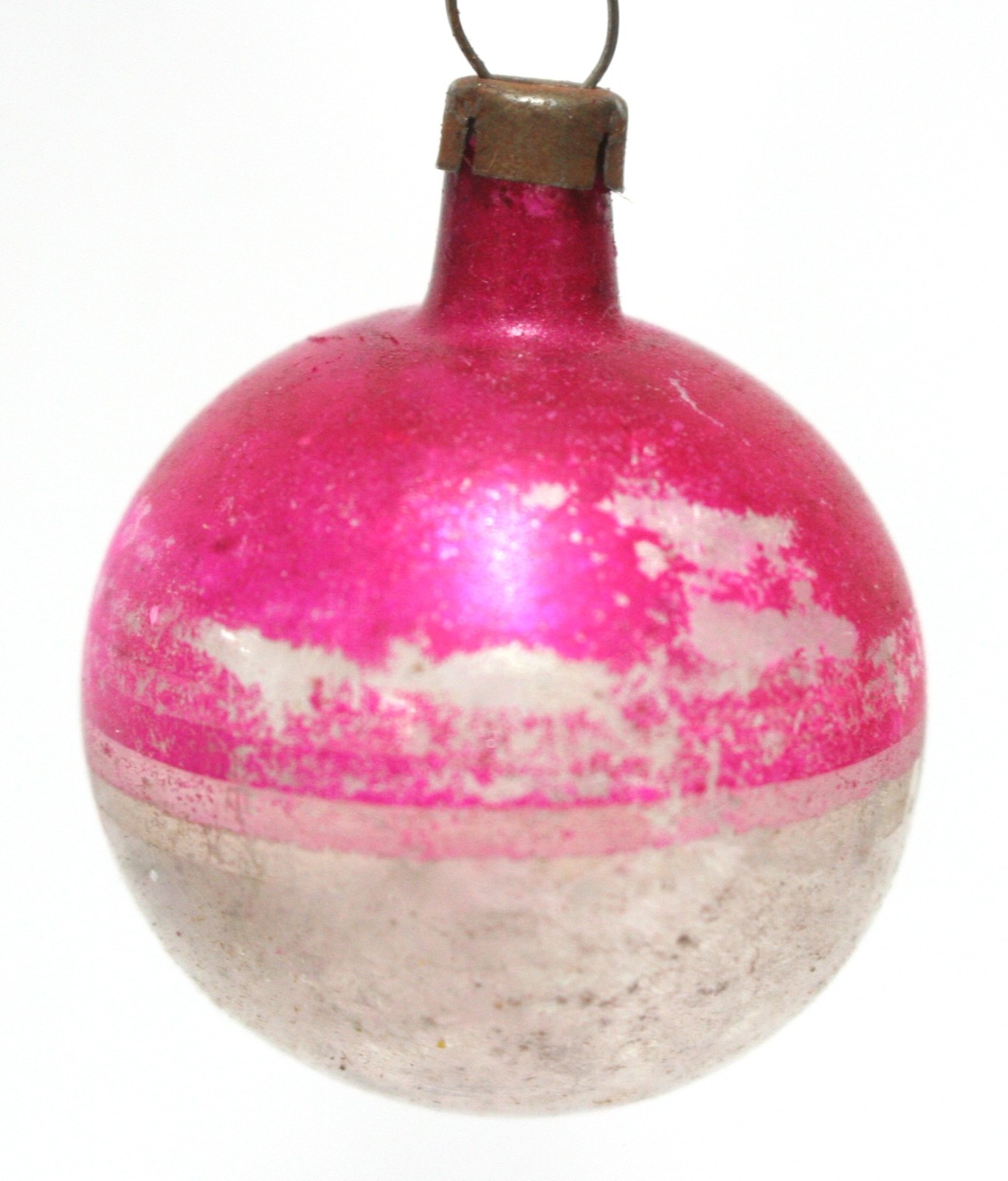 Small Pink & Silver Glass Ball Hand Blown Christmas Tree Decoration Ornament
