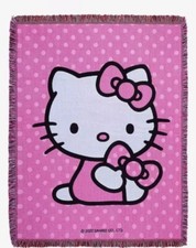Hello Kitty Sanrio Polka Dot Jacquard Tapestry Throw Blanket Pink - NWT