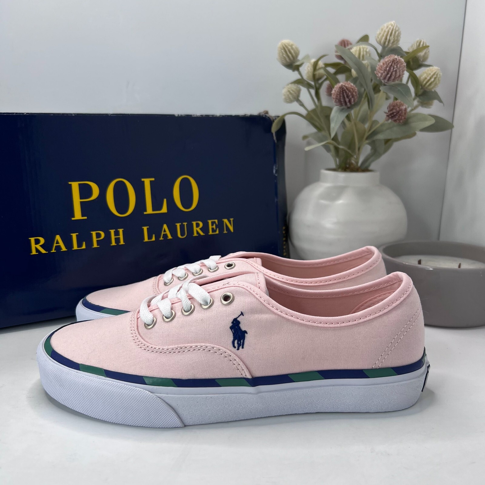 Polo Ralph Lauren Keaton Pony sneaker casual bassa in tela da uomo 7 D nuova con scatola