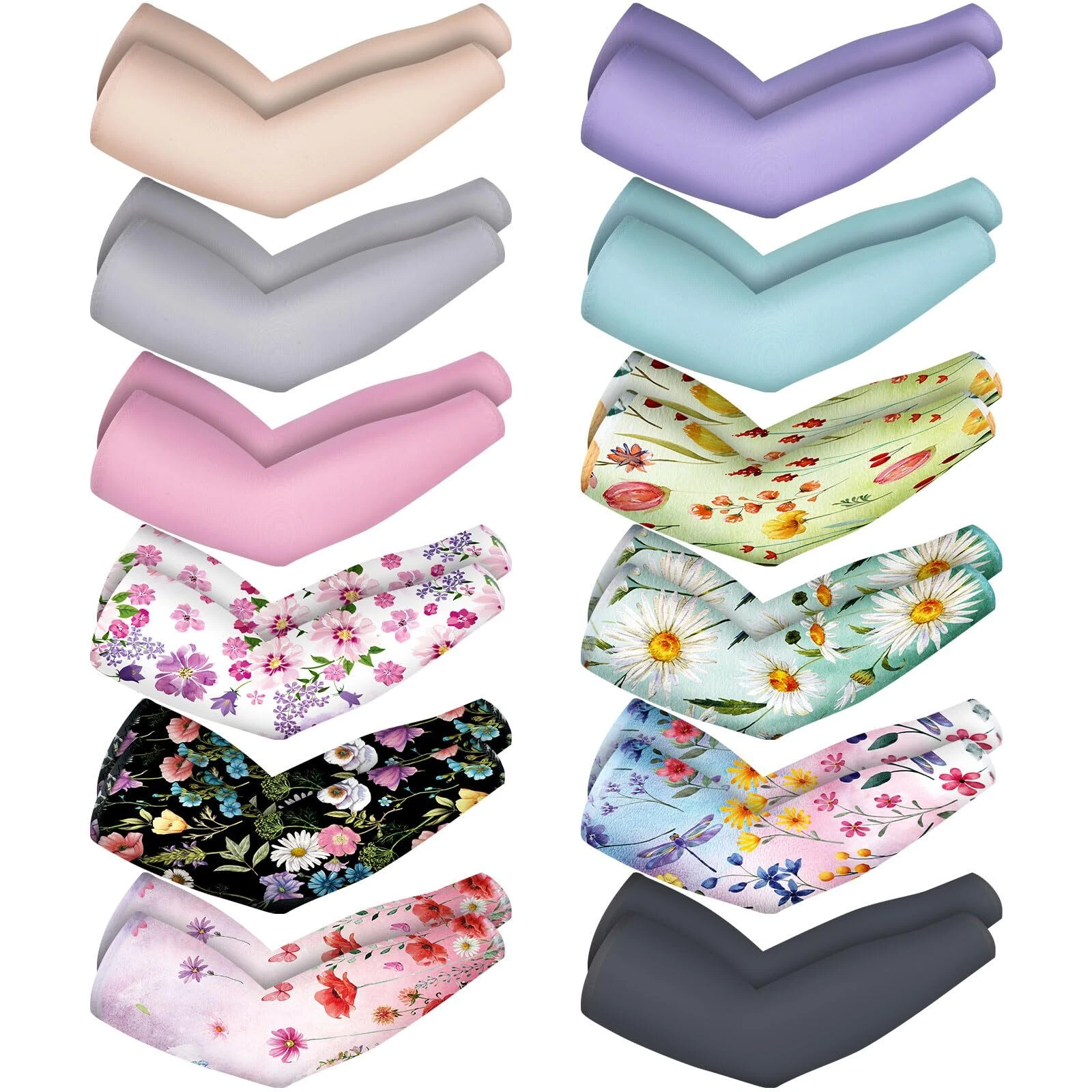 12 Pairs Gardening Sleeves UV Sun Protection Arm Sleeve Cooling Compression