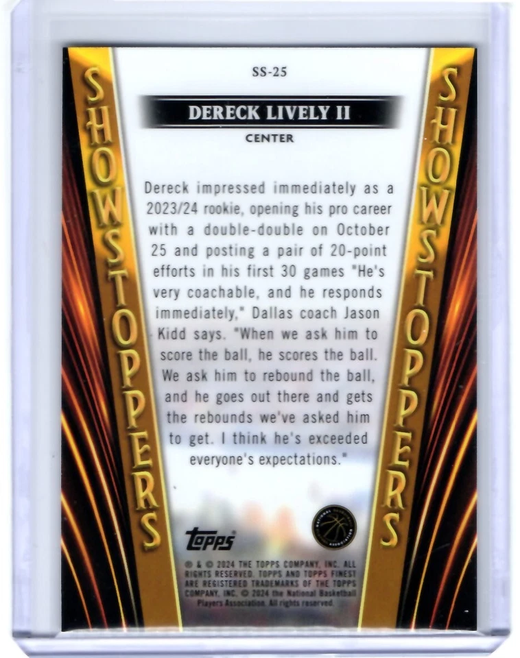 2023-24 Topps Finest Showstoppers Checkerboard #SS-25 Dereck Lively II RC - Image 2 of 2