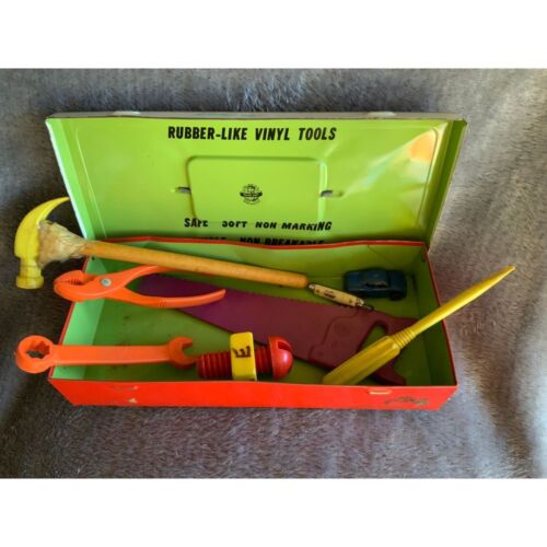 Vintage Kids Tool Chest Box with Plastic Tools Educational Toy Play Set - Picture 2 of 8