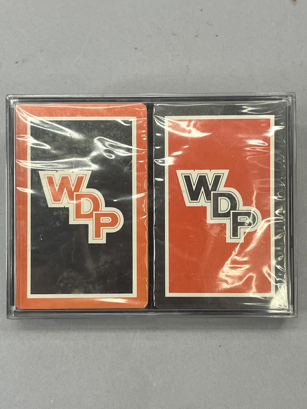 Hoyle Playing Cards 2 Decks WDP Advertising Logo Orange & Black in Case Vintage 