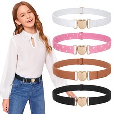 4 Pack Elastic Belts for Adjustable Boys Girls Teens Stretch Belt with Heart ...
