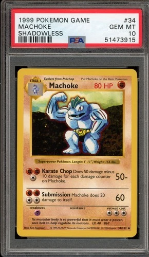 Pokemon Machoke Base Set Shadowless #34 PSA 10 Gem Mint