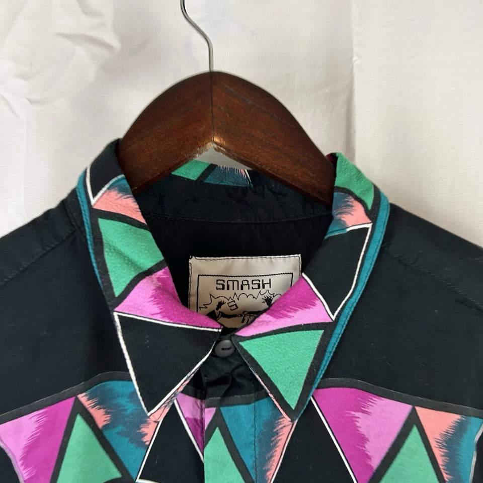 Vintage 80s 90s SMASH Long Sleeve Button Up Men’s Large Abstract Colorful Thin - Image 3 of 4