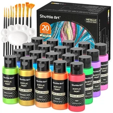 Shuttle Art Metallic Acrylic Paint Set 20 Colors Metallic Paint in Bottles (6...