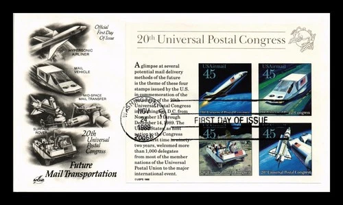 DR JIM STAMPS US FUTURE MAIL TRANSPORTATION SOUVENIR SHEET FDC ARTCRAFT COVER
