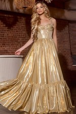 Jovani shiny corset Liquid gold dress Size 0 NEW NWT