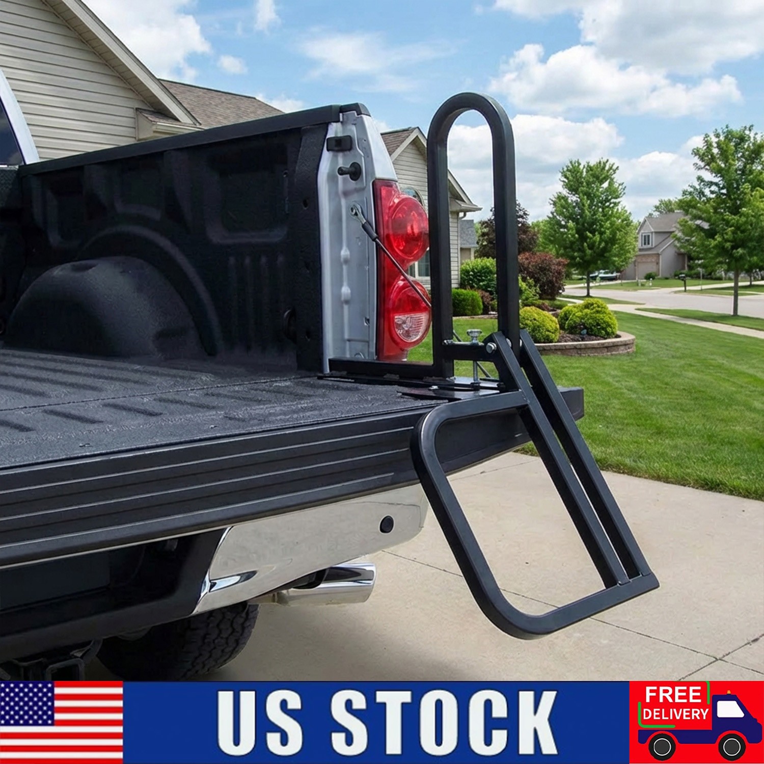 Foldable Pickup Truck Tailgate One-Step Ladder - Universal Fit, 300LBS Capacity