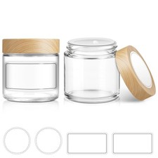4 Oz Glass Jars with Plastic Woodgrain Lids, Leak-proof, 2 Pack for Cosmetics