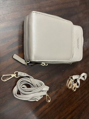 Forever Young Crossbody Purse Wallet Gray 3 Pockets Gold Zippers Cardslots NEW
