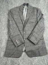 JOS A BANK Wool Blazer 1905 Men  s Gray Tweed Windowpane Sport Coat Sz 44 R