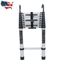 12.5 FT Compact Extension Step Aluminum Folding Telescopic Ladder with Hooks
