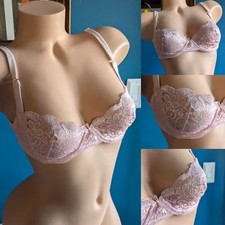80s VTG Victoria's Secret Lace Bra 34B Sheer Sexy Pale Pink VS Demi Scalloped