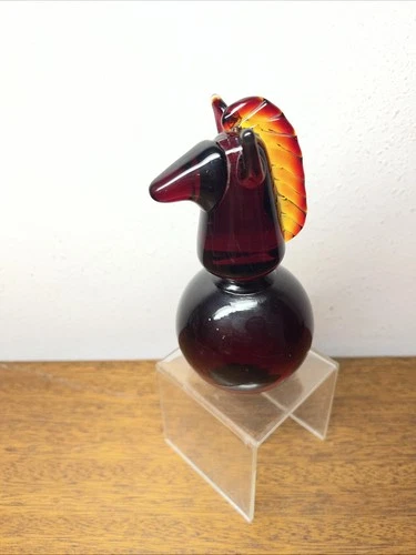 Rare Vintage 1970s Joel Meyers For Blenko Red Art Glass Horse Paperweight