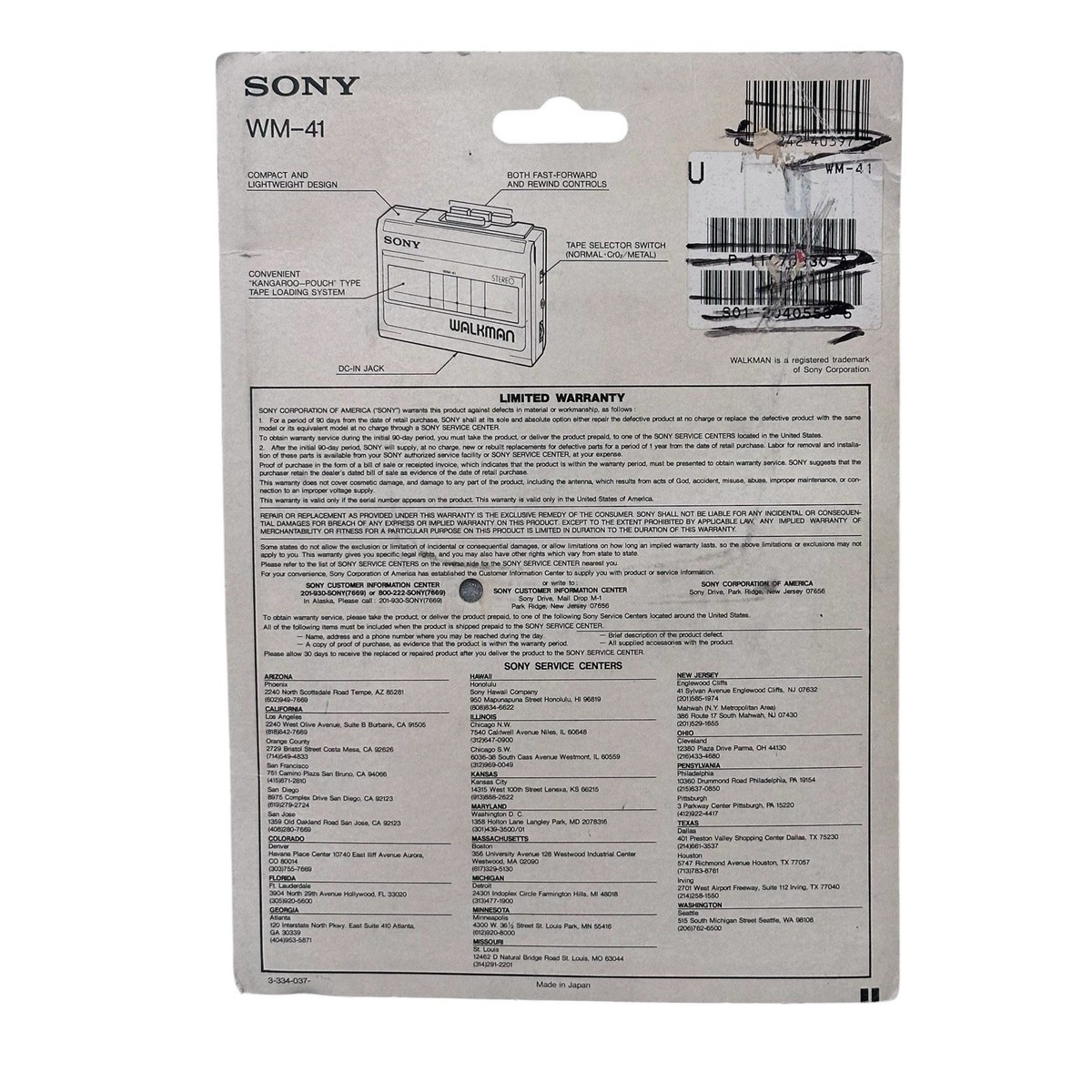 Sony WM-41 Walkman Cassette Player for sale online | eBay