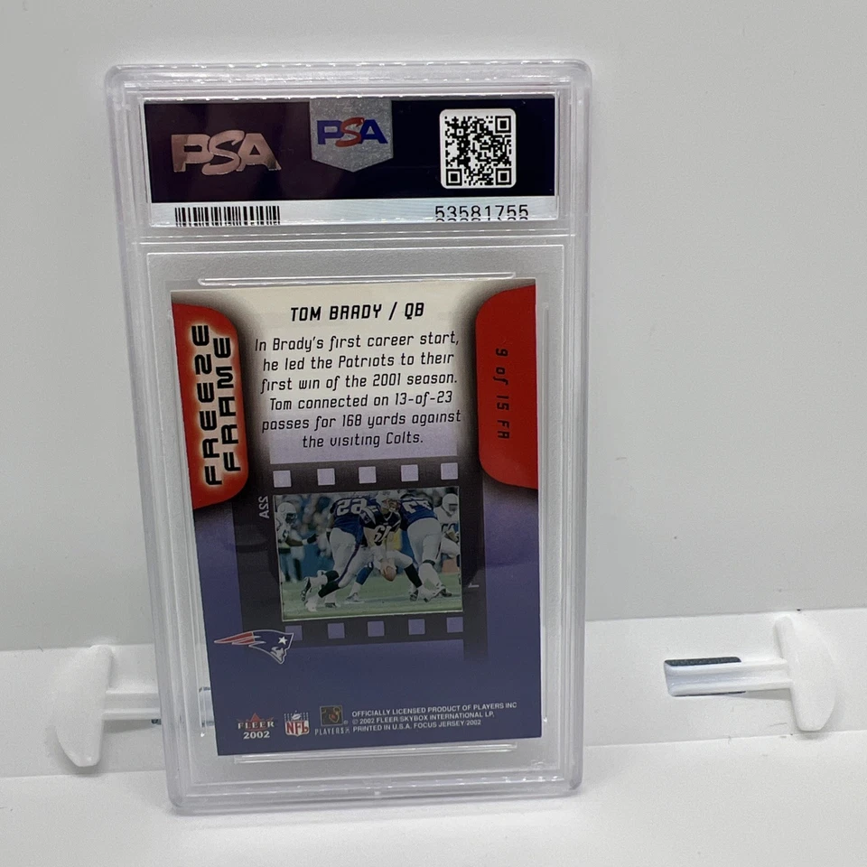 2002 Fleer Freeze Frame Tom Brady New England Patriots Game Film SSP PSA 8 - Image 2 of 3