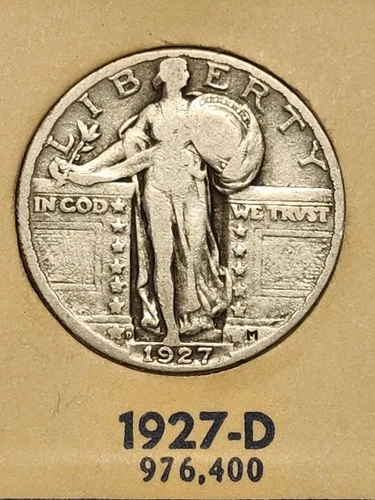 Nice 1927d  Standing Liberty Quarter In Fine Condition. Very Low Mintage.