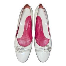 Vintage Via Spiga White Patent Kitten Heel Pumps Clear Buckle Size 8.5