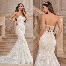 Strapless Sweetheart Mermaid Wedding Dress Lace Applique Corset Back Bridal Gown