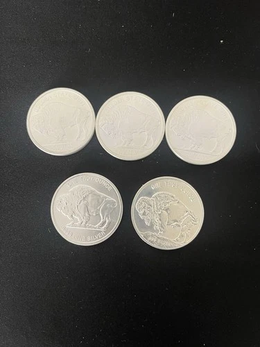 Lot Of FIVE Buffalo/indian Head One Ounce Silver Round .999 Silver Assorted Mint