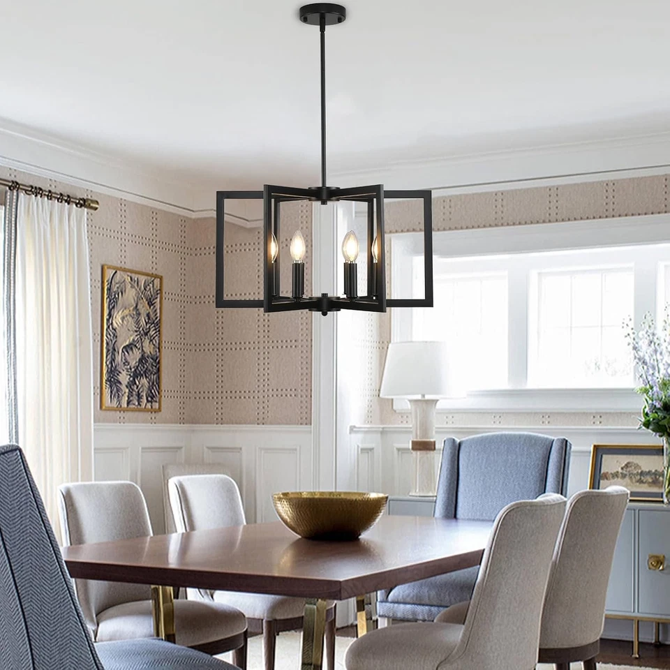Black Chandelier 6 Light Industrial Farmhouse Modern Geometric Pendant Lighting - Image 2 of 4