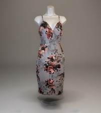 Windsor Floral Bodycon Dress Gray Pink Rose Print Spaghetti Strap Midi – Medium