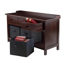 Pemberly Row 4-Piece Storage Transitional Solid Wood Bench in Antique Walnut