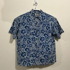 Island Hemp Wear Hawaiian Aloha Shirt Large Blue Floral Button Up Made in Hawaii