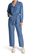 Alex Mill Expedition Linen Blend Jumpsuit M Blue Utility Tie Waist Casual Chic