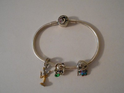 Katze CZ Verschluss .925 Sterlingsilber 3 Charms 7'' Armband