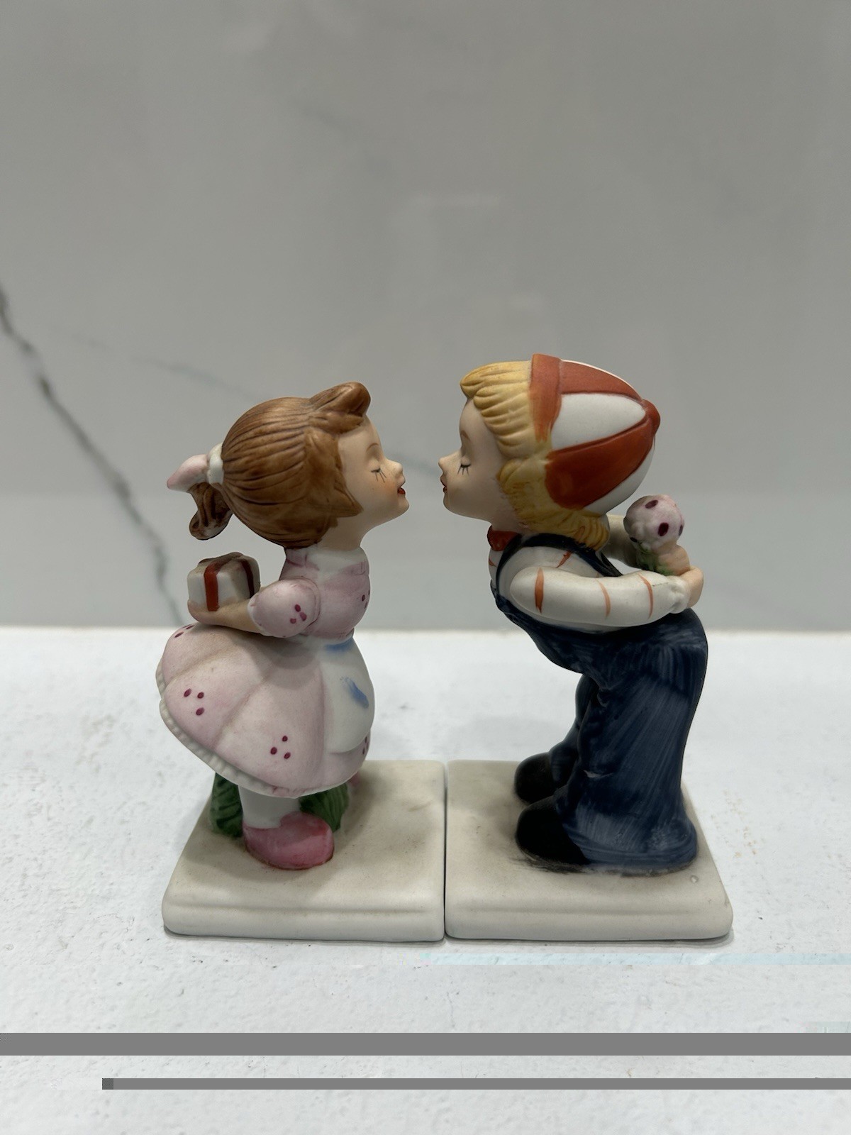 Vintage Porcelain Figurines Kissing Boy and Girl 4”